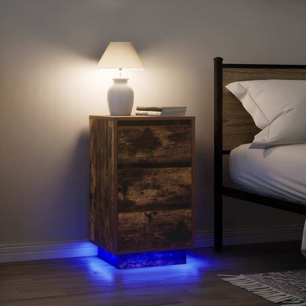 Table de chevet avec lumières LED chêne fumé 38x34x65 cm - XIOS