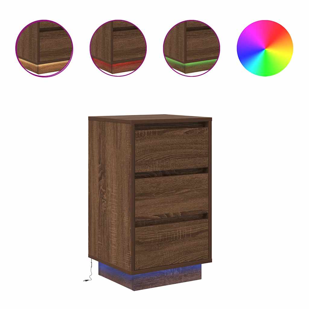 Table de chevet avec lumières LED chêne marron 38x34x65 cm - XIOS
