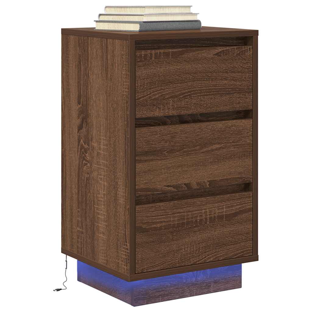 Table de chevet avec lumières LED chêne marron 38x34x65 cm - XIOS