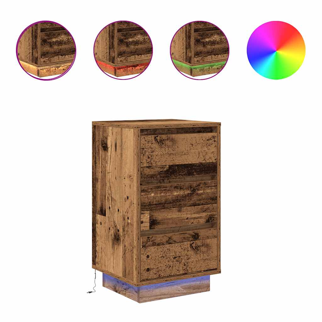 Table de chevet avec lumières LED vieux bois 38x34x65 cm - XIOS