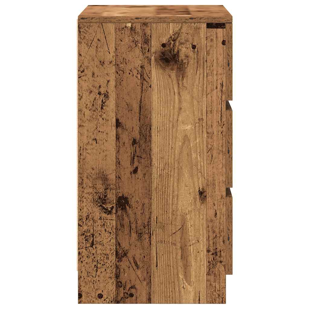 Table de chevet avec 3 tiroirs vieux bois 39x35x65 cm - XIOS