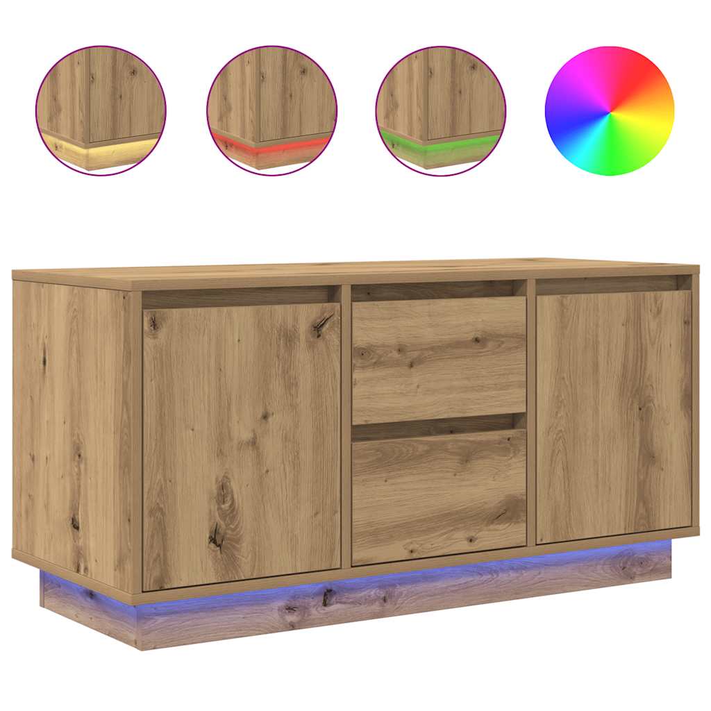 Meuble TV avec éclairages LED chêne artisanal 100x41x50 cm - XIOS