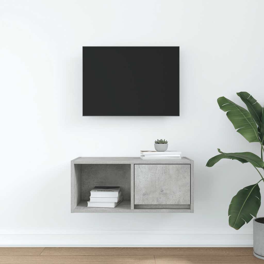 Meuble TV gris béton 60x31x25,5 cm bois d'ingénierie - XIOS