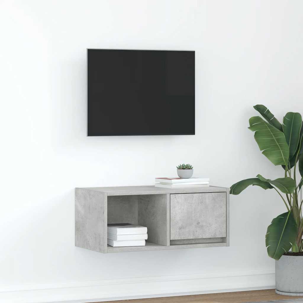 Meuble TV gris béton 60x31x25,5 cm bois d'ingénierie - XIOS
