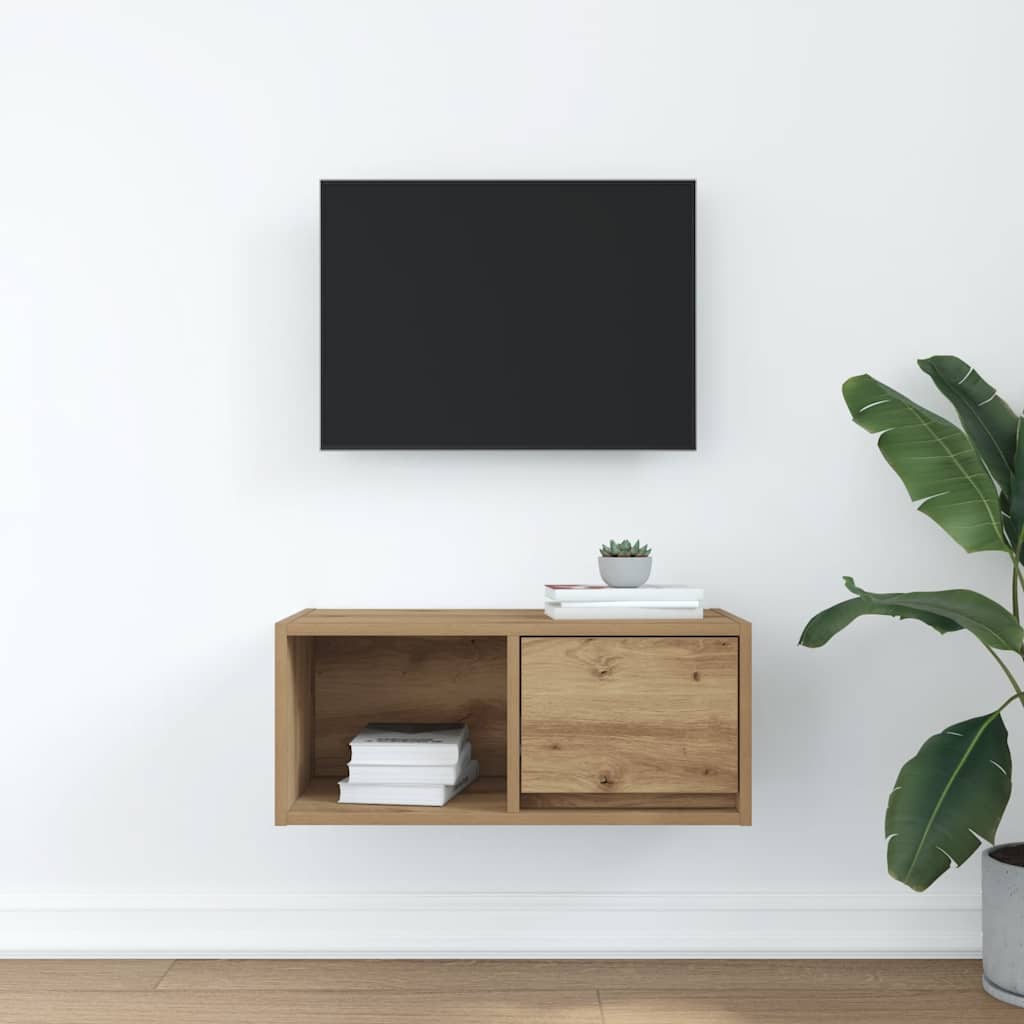 Meuble TV chêne artisanal 60x31x25,5 cm bois d'ingénierie - XIOS