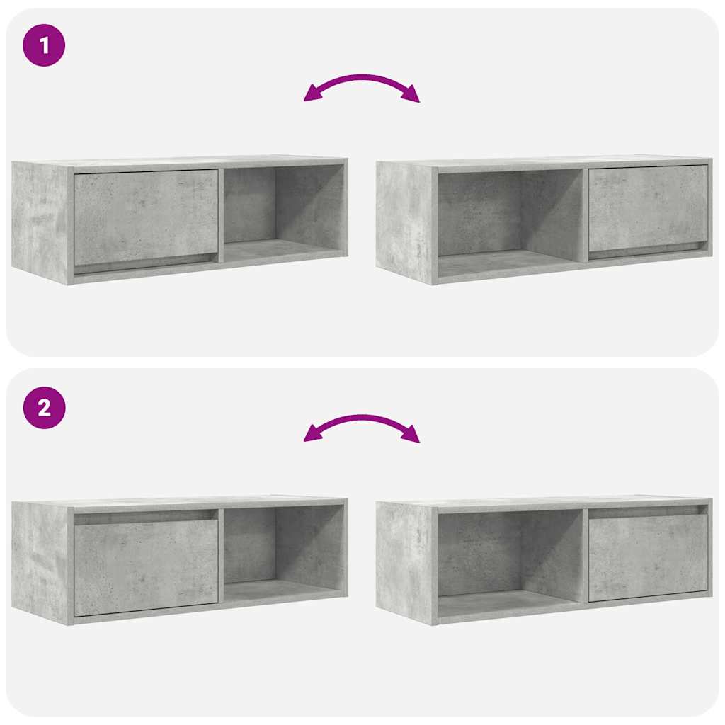 Meuble TV gris béton 80x31x25,5 cm bois d'ingénierie - XIOS