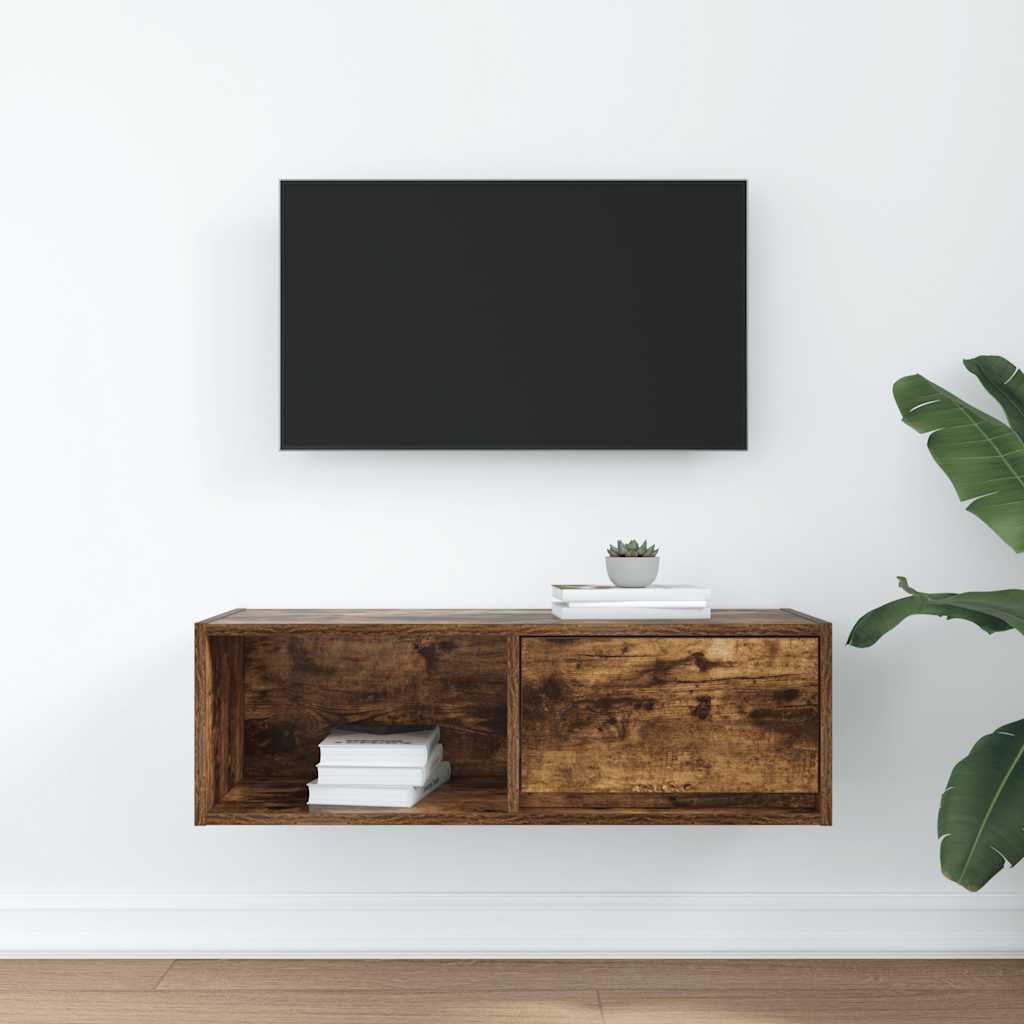 Meuble TV chêne fumé 80x31x25,5 cm bois d'ingénierie - XIOS