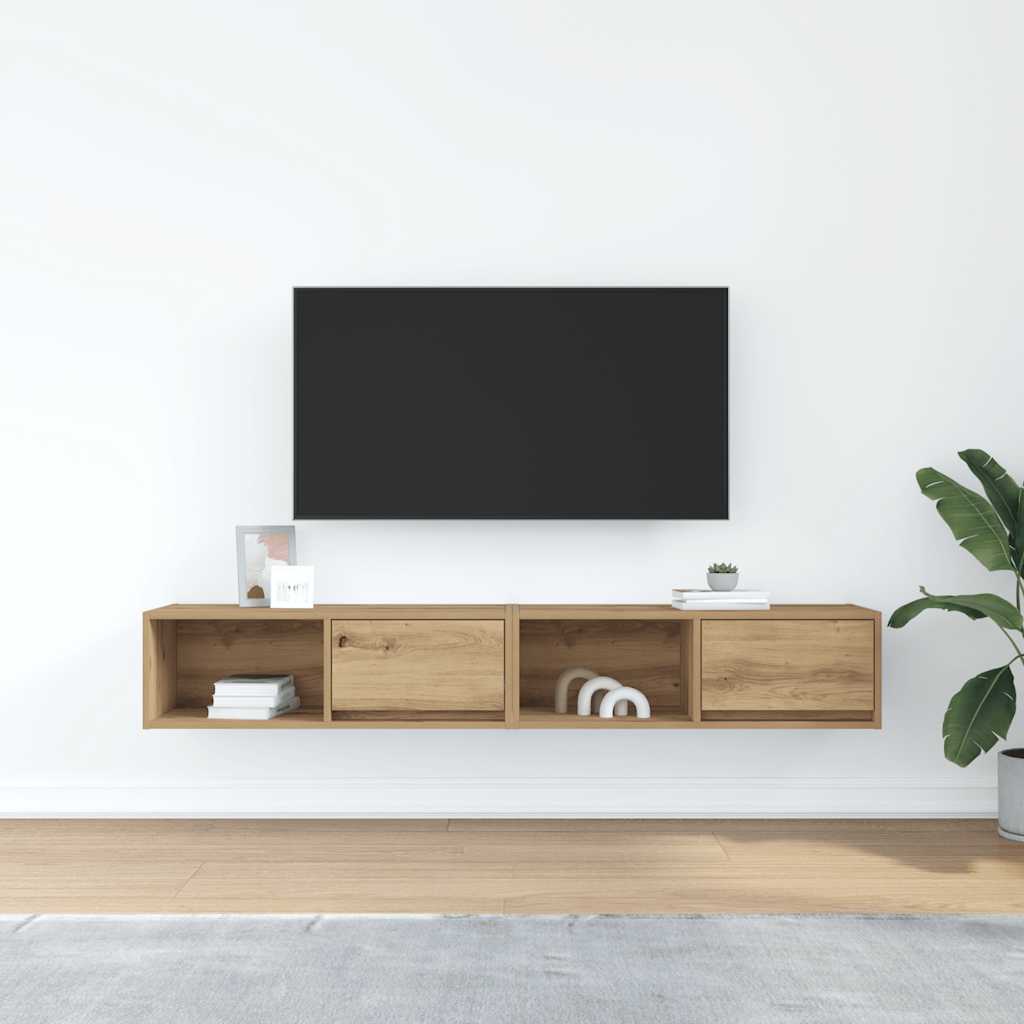 Meuble TV 2 pcs chêne artisanal 80x31x25,5 cm bois d'ingénierie - XIOS
