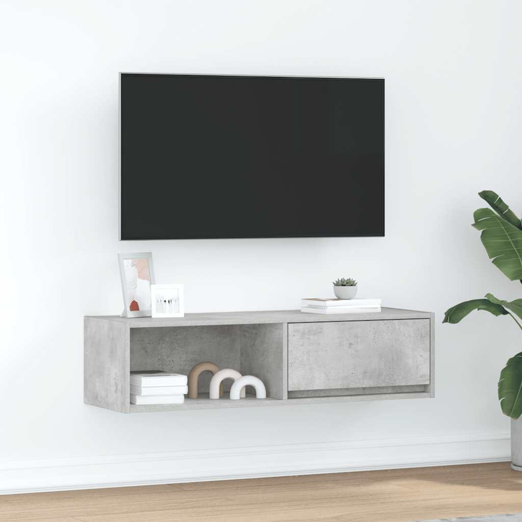 Meuble TV gris béton 100x31x25,5 cm bois d'ingénierie - XIOS