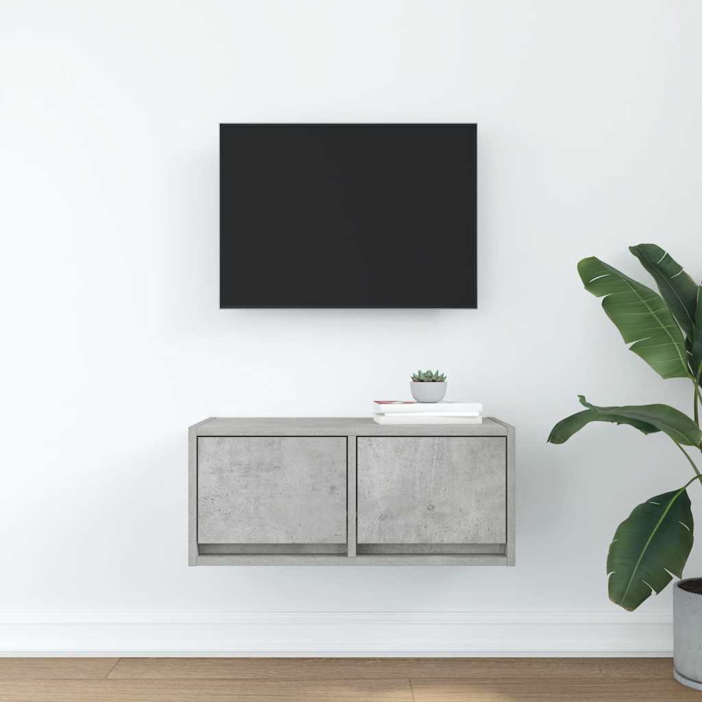 Meuble TV gris béton 60x31x25,5 cm bois d'ingénierie - XIOS