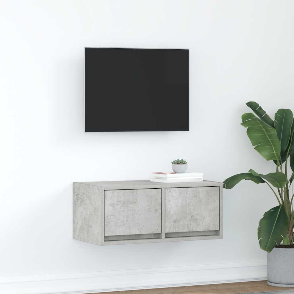 Meuble TV gris béton 60x31x25,5 cm bois d'ingénierie - XIOS
