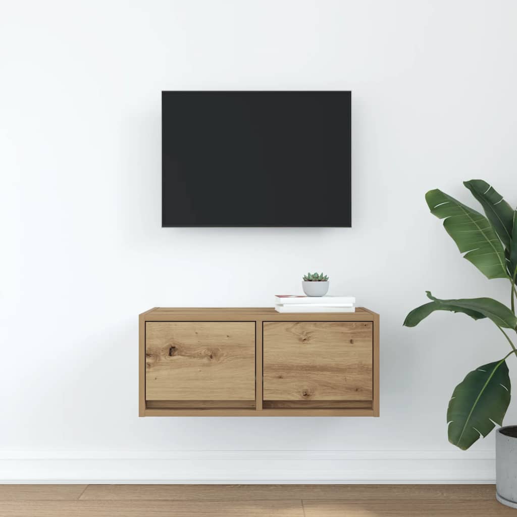 Meuble TV chêne artisanal 60x31x25,5 cm bois d'ingénierie - XIOS