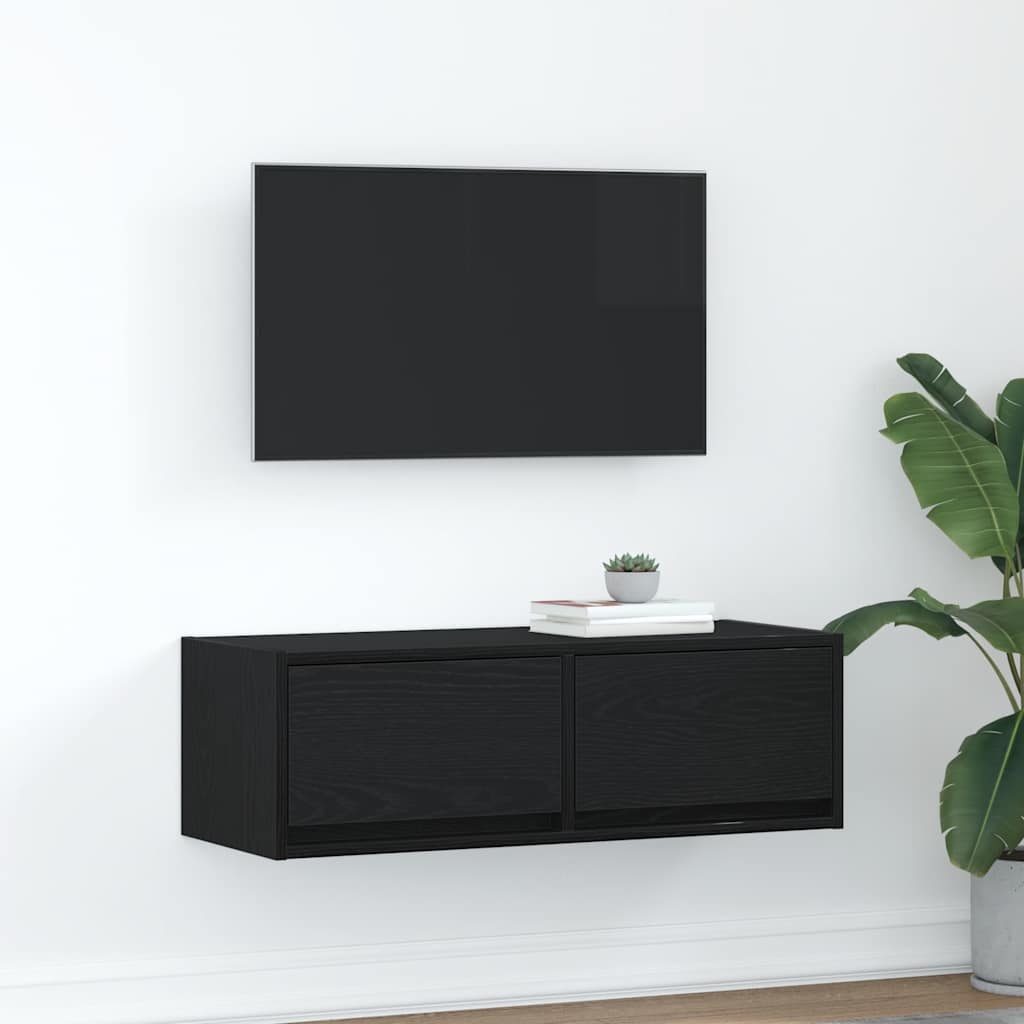 Meuble TV chêne noir 80x31x25,5 cm bois d'ingénierie - XIOS