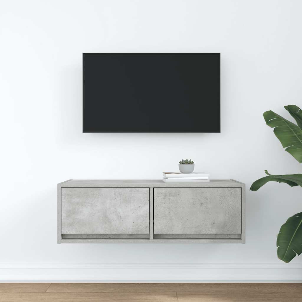 Meuble TV gris béton 80x31x25,5 cm bois d'ingénierie - XIOS