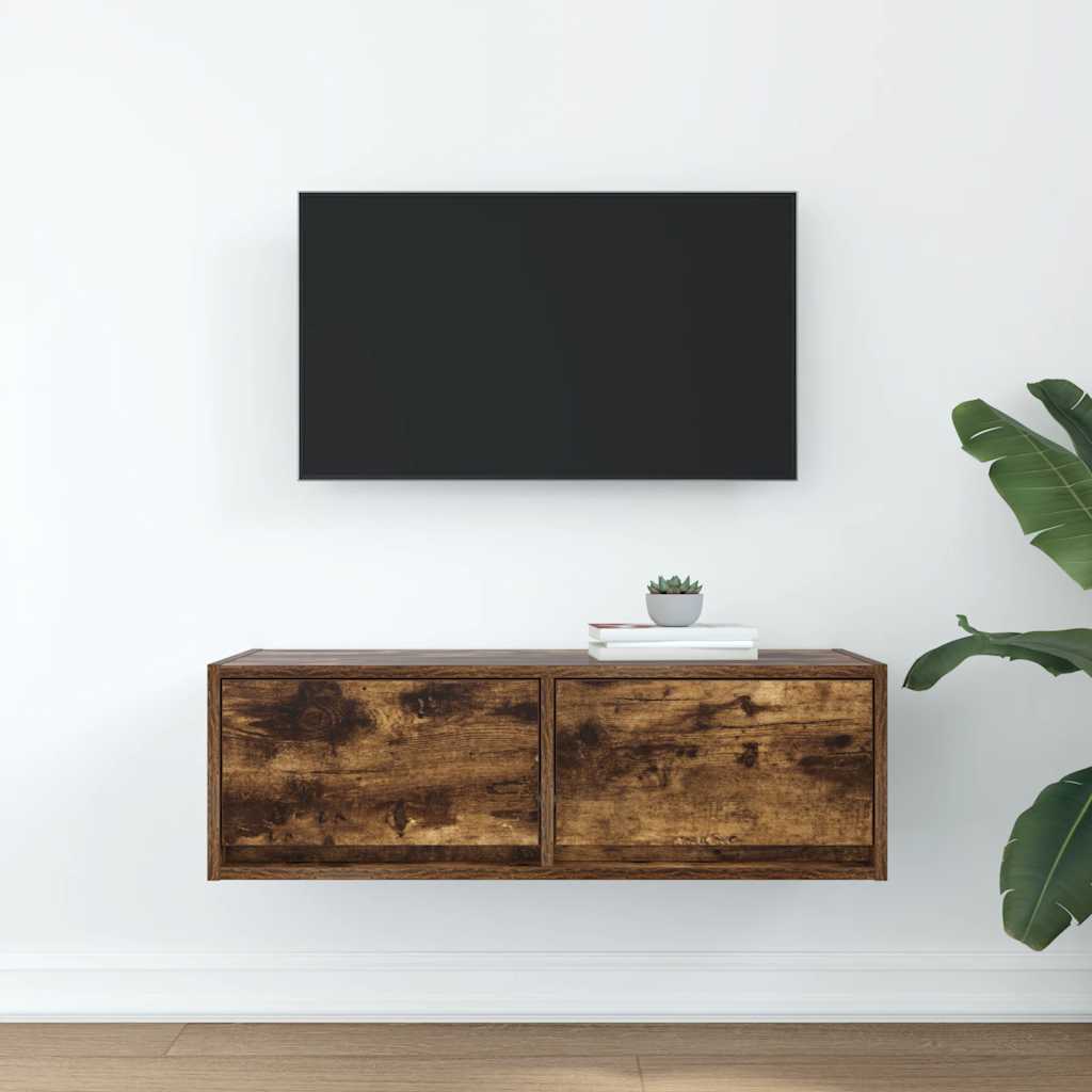 Meuble TV chêne fumé 80x31x25,5 cm bois d'ingénierie - XIOS