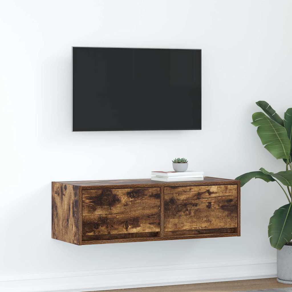 Meuble TV chêne fumé 80x31x25,5 cm bois d'ingénierie - XIOS