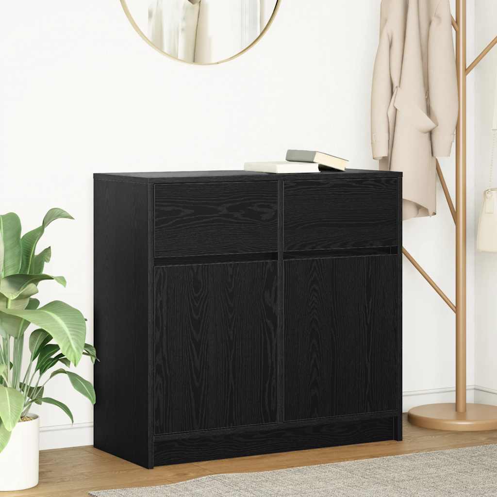 Buffet avec tiroir chêne noir 80x34x76 cm bois d'ingénierie - XIOS