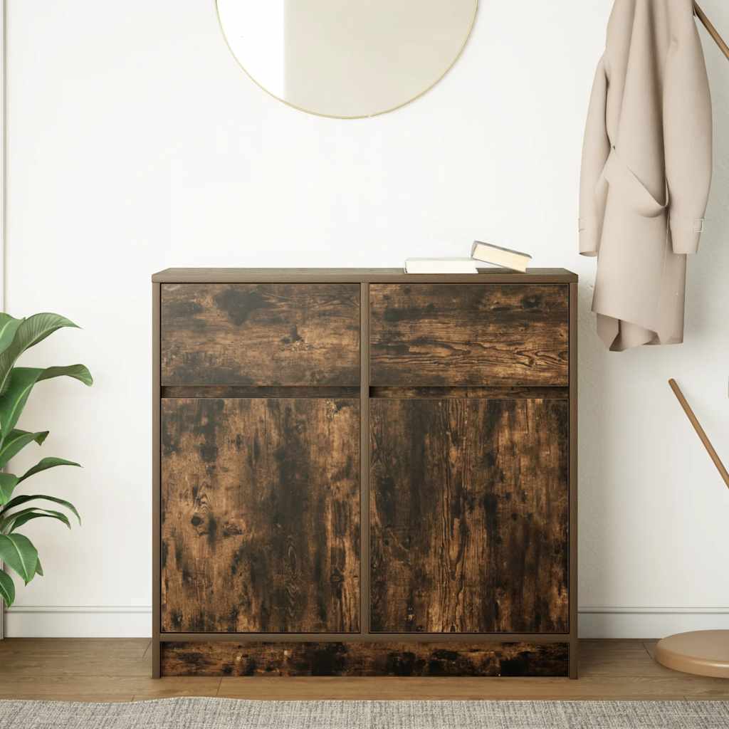 Buffet avec tiroir chêne fumé 80x34x76 cm bois d'ingénierie - XIOS