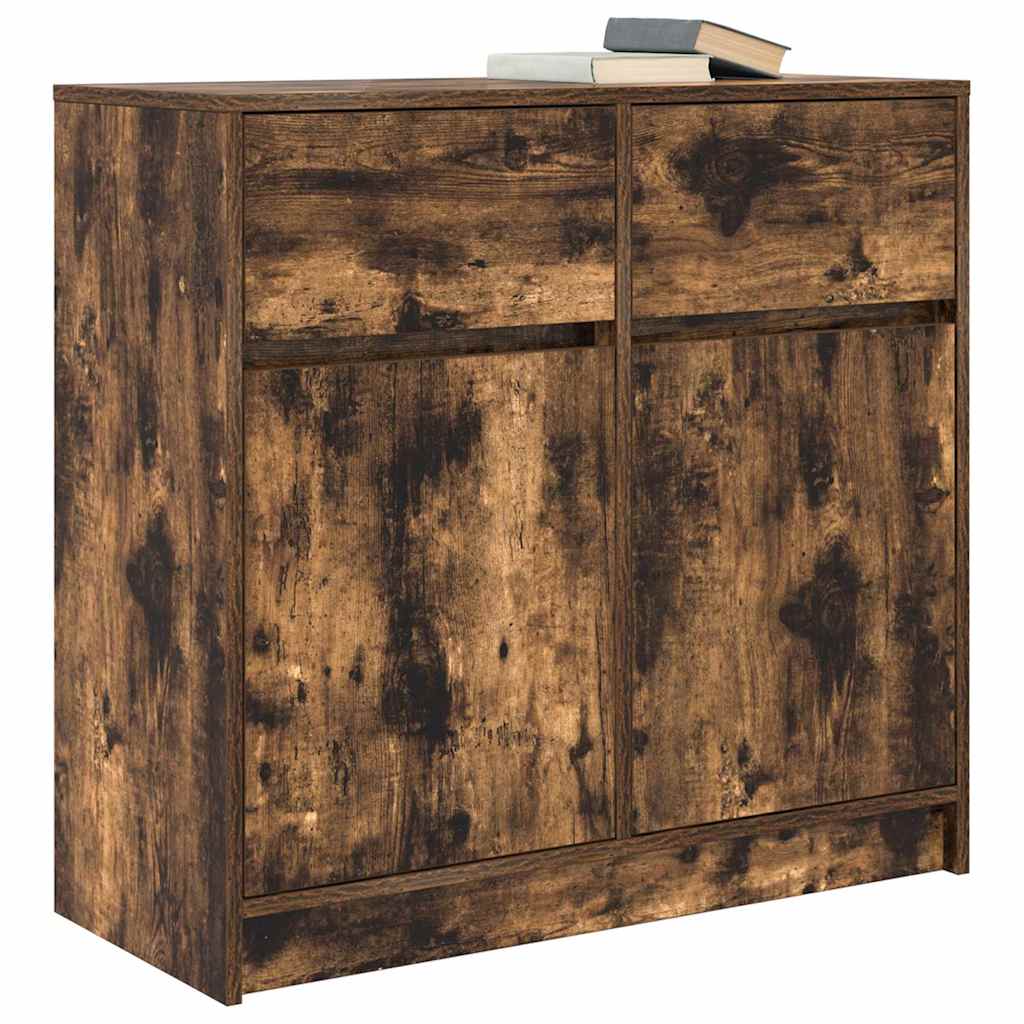 Buffet avec tiroir chêne fumé 80x34x76 cm bois d'ingénierie - XIOS