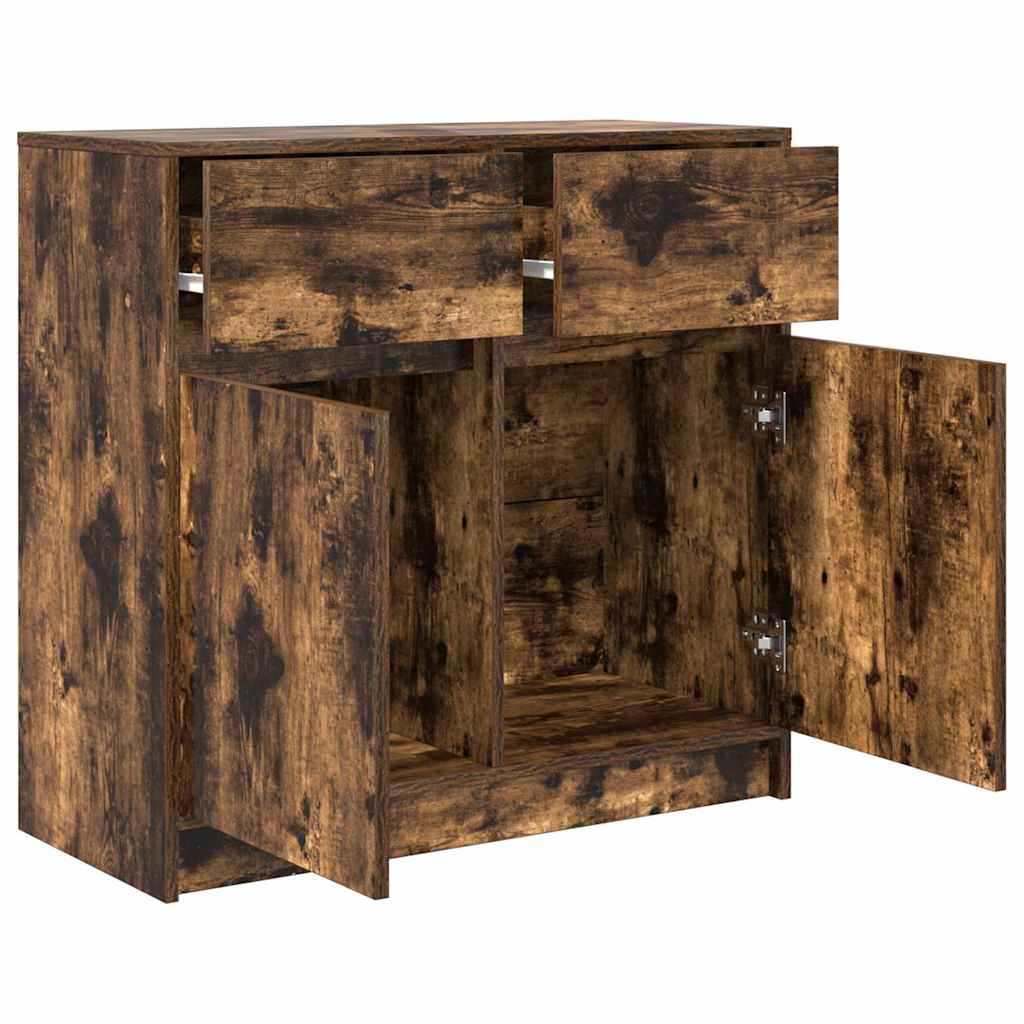 Buffet avec tiroir chêne fumé 80x34x76 cm bois d'ingénierie - XIOS