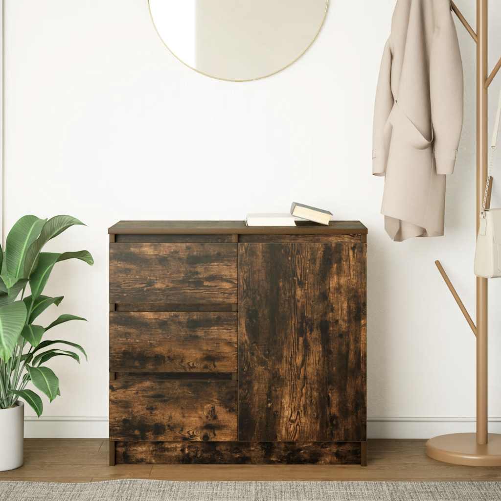 Buffet avec tiroir chêne fumé 71x35x65 cm bois d'ingénierie - XIOS
