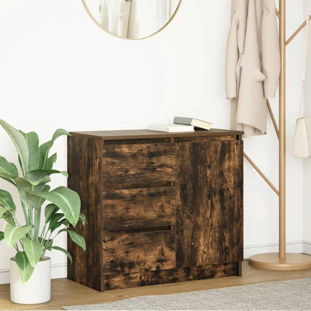 Buffet avec tiroir chêne fumé 71x35x65 cm bois d'ingénierie - XIOS