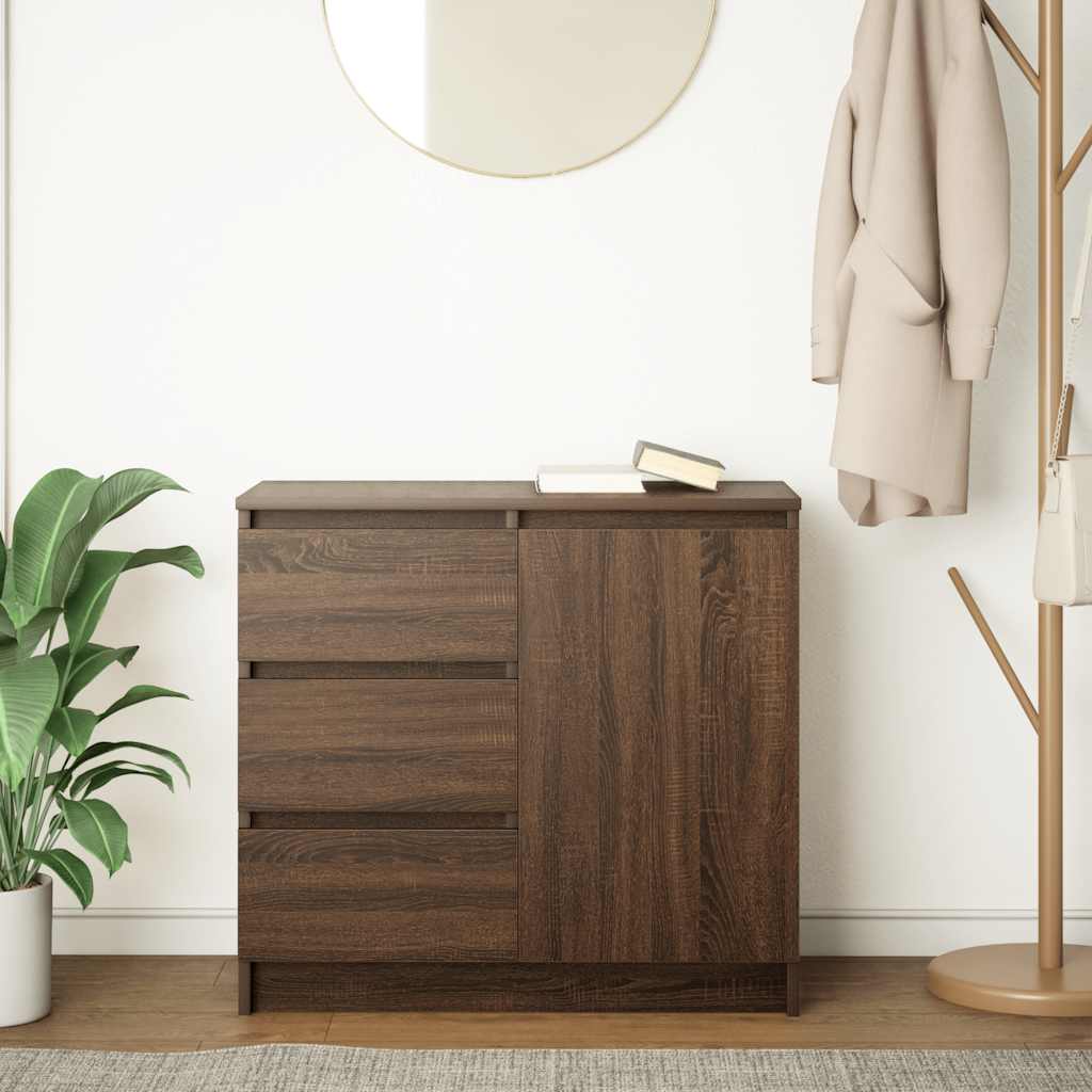 Buffet avec tiroir chêne brun 71x35x65 cm bois d'ingénierie - XIOS
