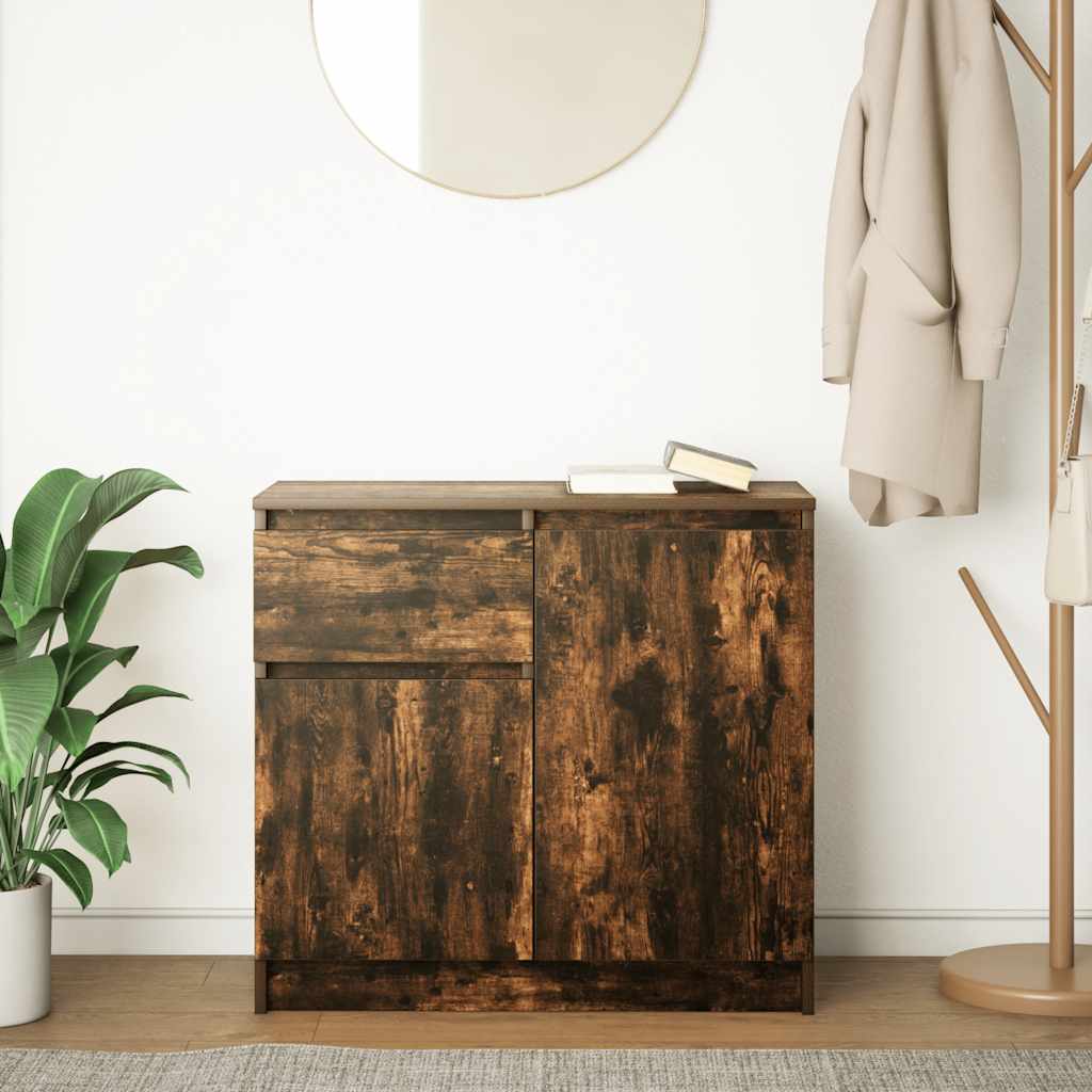 Buffet avec tiroir chêne fumé 71x35x65 cm bois d'ingénierie - XIOS