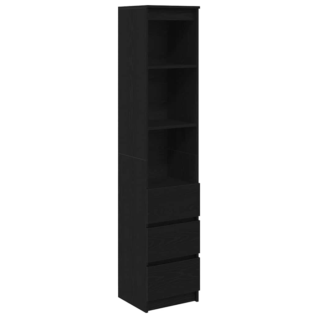 Buffet haut chêne noir 37,5x35x180 cm bois d'ingénierie - XIOS