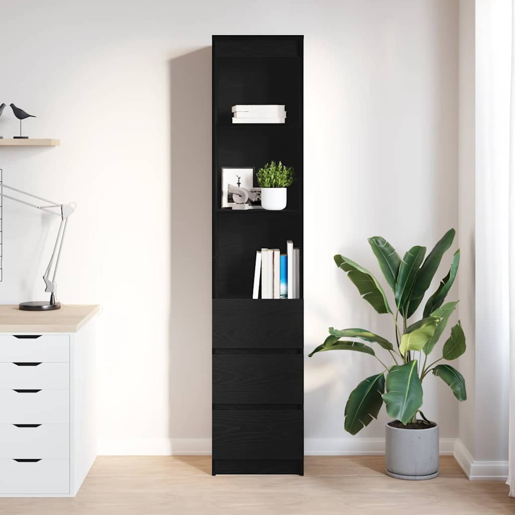 Buffet haut chêne noir 37,5x35x180 cm bois d'ingénierie - XIOS