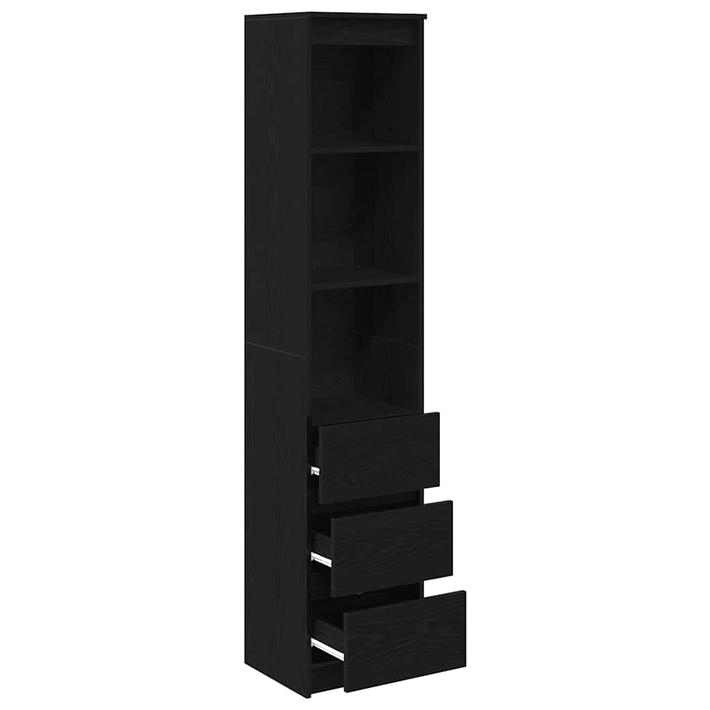 Buffet haut chêne noir 37,5x35x180 cm bois d'ingénierie - XIOS