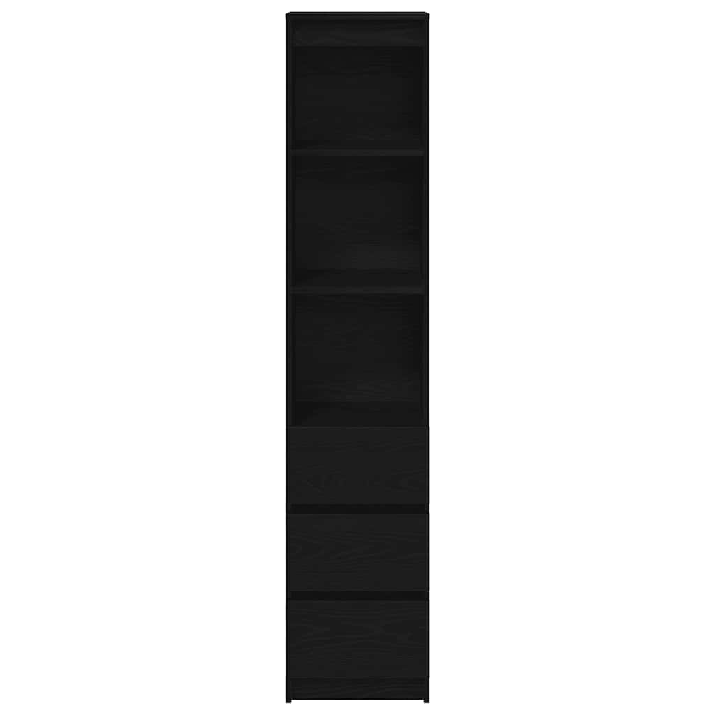 Buffet haut chêne noir 37,5x35x180 cm bois d'ingénierie - XIOS