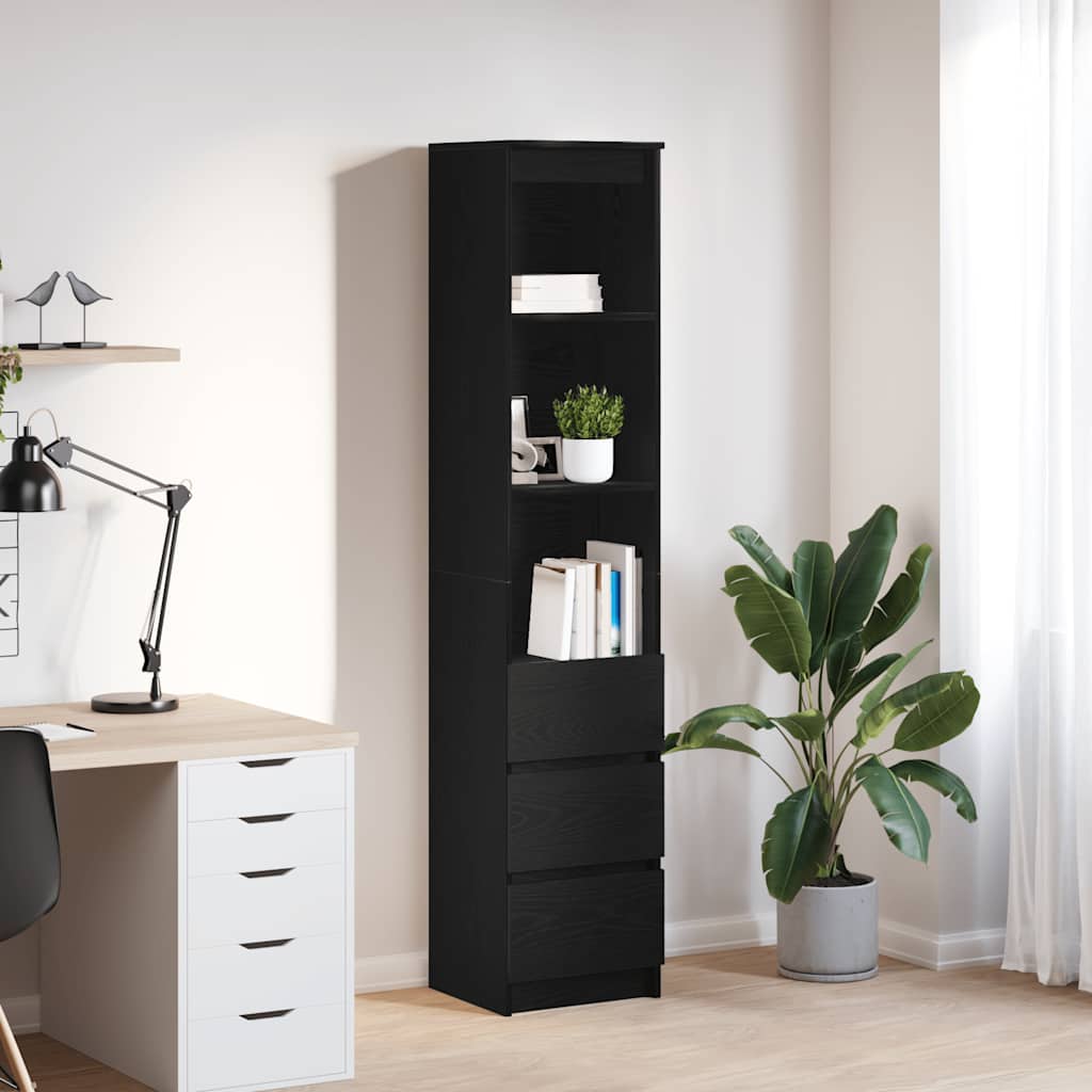 Buffet haut chêne noir 37,5x35x180 cm bois d'ingénierie - XIOS