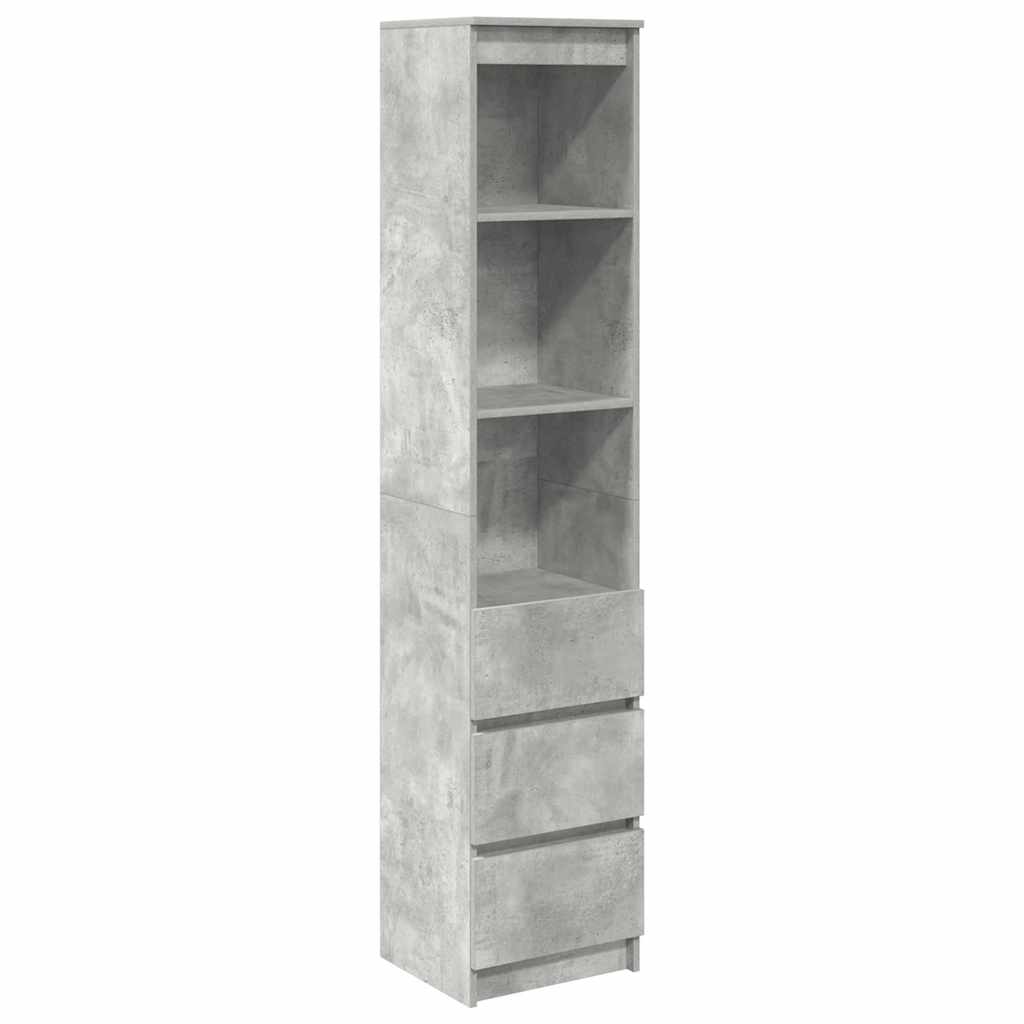 Buffet haut gris béton 37,5x35x180 cm bois d'ingénierie - XIOS