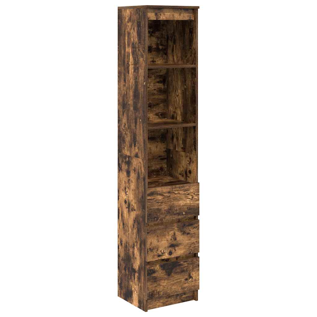 Buffet haut chêne fumé 37,5x35x180 cm bois d'ingénierie - XIOS