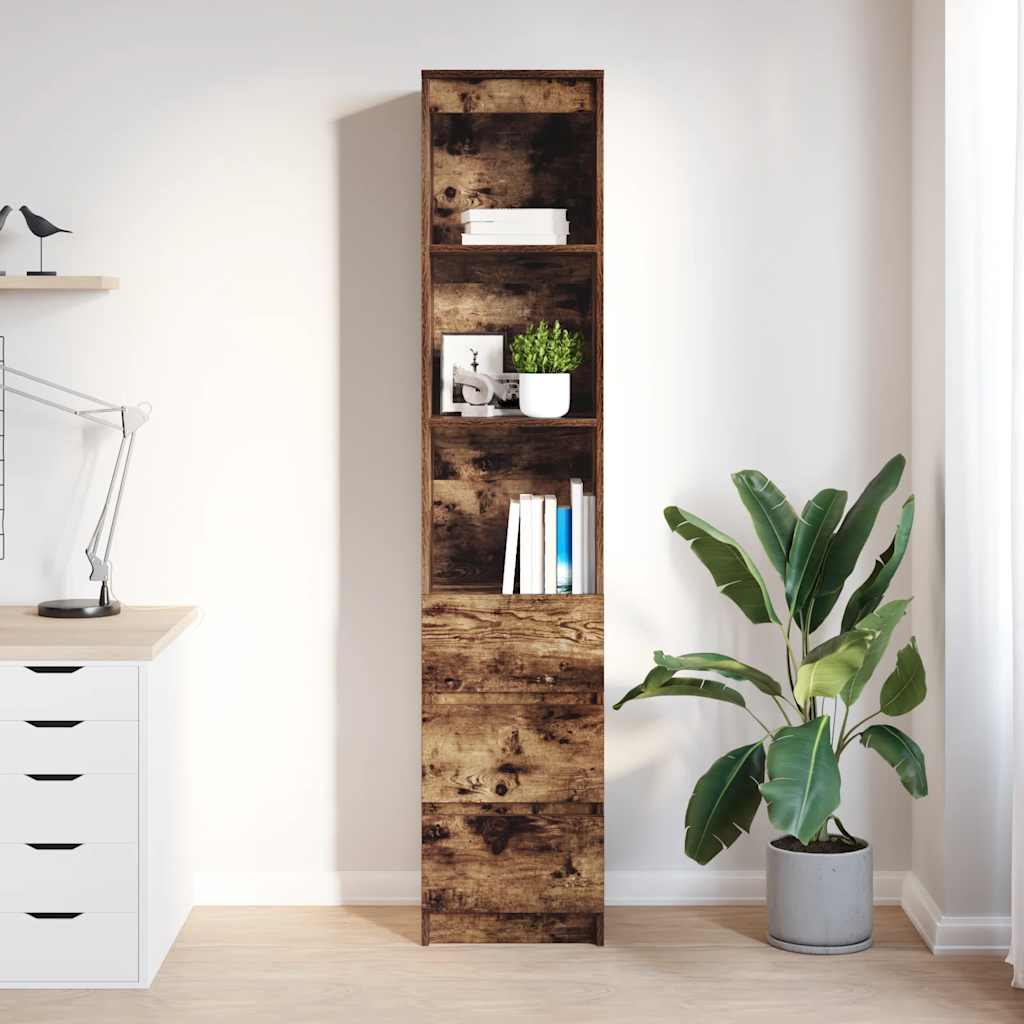 Buffet haut chêne fumé 37,5x35x180 cm bois d'ingénierie - XIOS