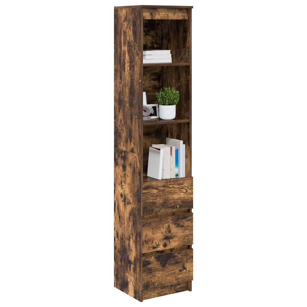 Buffet haut chêne fumé 37,5x35x180 cm bois d'ingénierie - XIOS