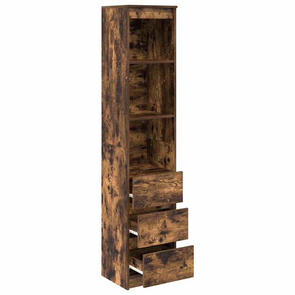 Buffet haut chêne fumé 37,5x35x180 cm bois d'ingénierie - XIOS