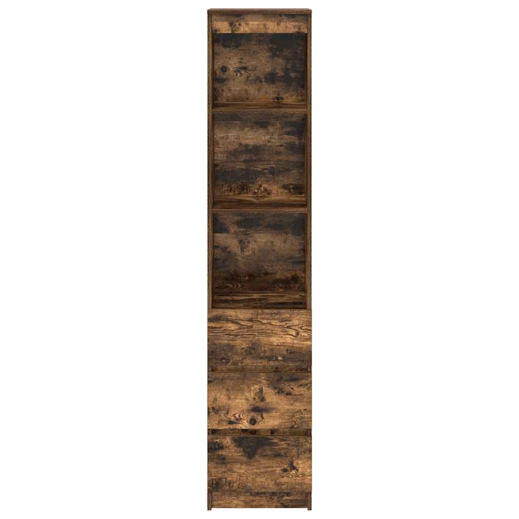 Buffet haut chêne fumé 37,5x35x180 cm bois d'ingénierie - XIOS