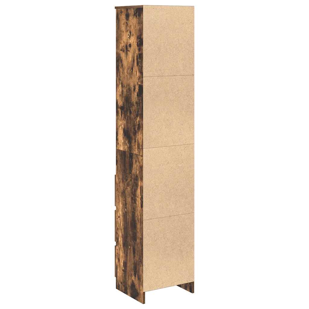 Buffet haut chêne fumé 37,5x35x180 cm bois d'ingénierie - XIOS