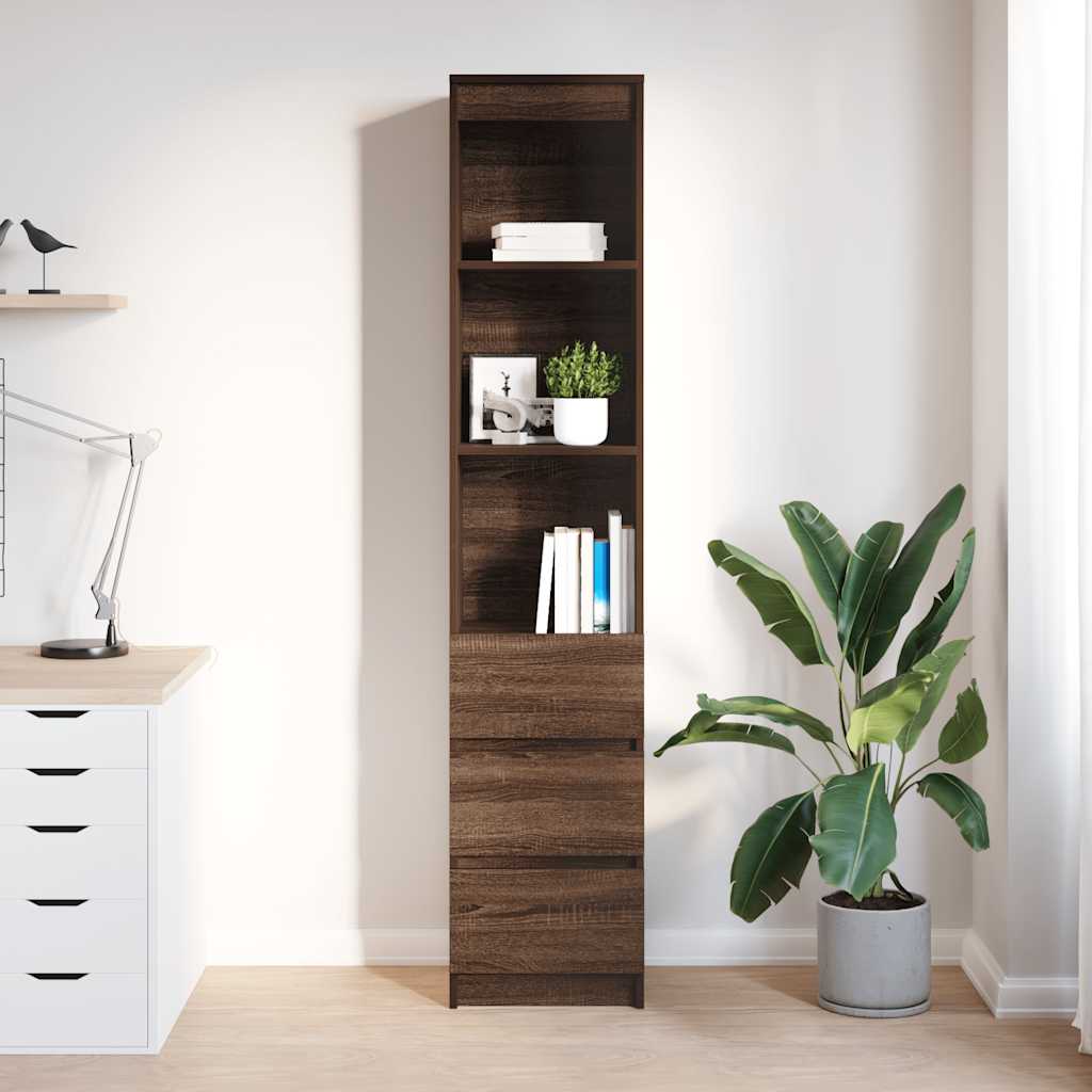 Buffet haut chêne marron 37,5x35x180 cm bois d'ingénierie - XIOS