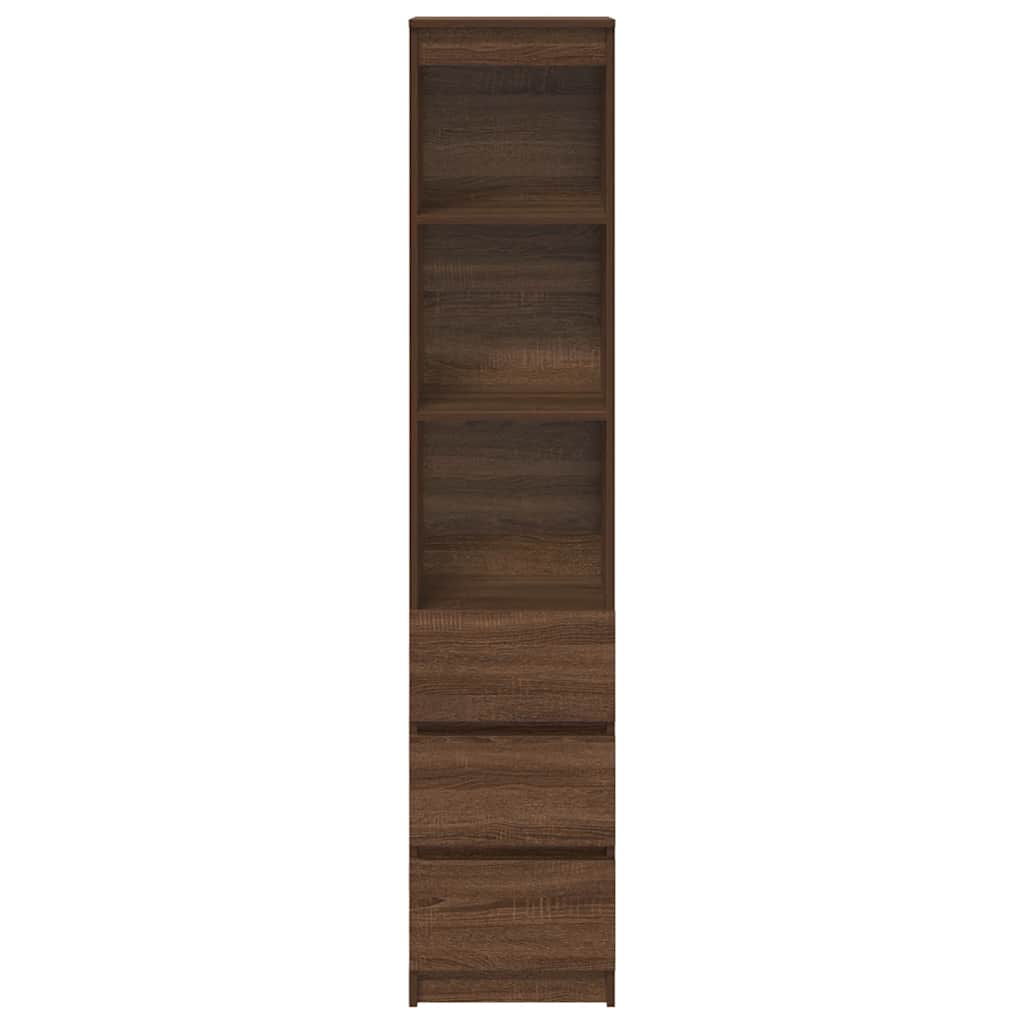 Buffet haut chêne marron 37,5x35x180 cm bois d'ingénierie - XIOS
