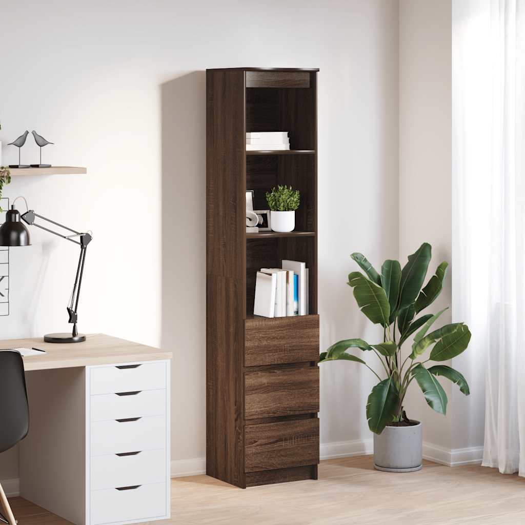 Buffet haut chêne marron 37,5x35x180 cm bois d'ingénierie - XIOS