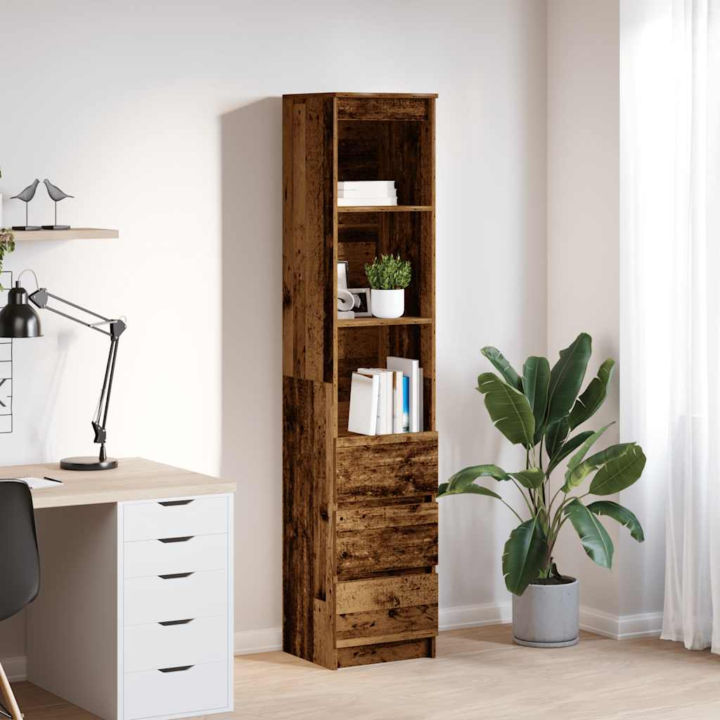 Buffet haut 37,5x35x180 cm vieux bois bois d'ingénierie - XIOS