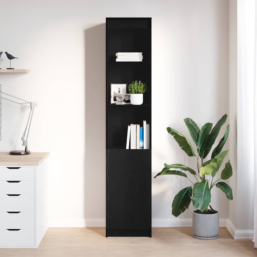 Buffet haut chêne noir 37,5x35x180 cm bois d'ingénierie - XIOS