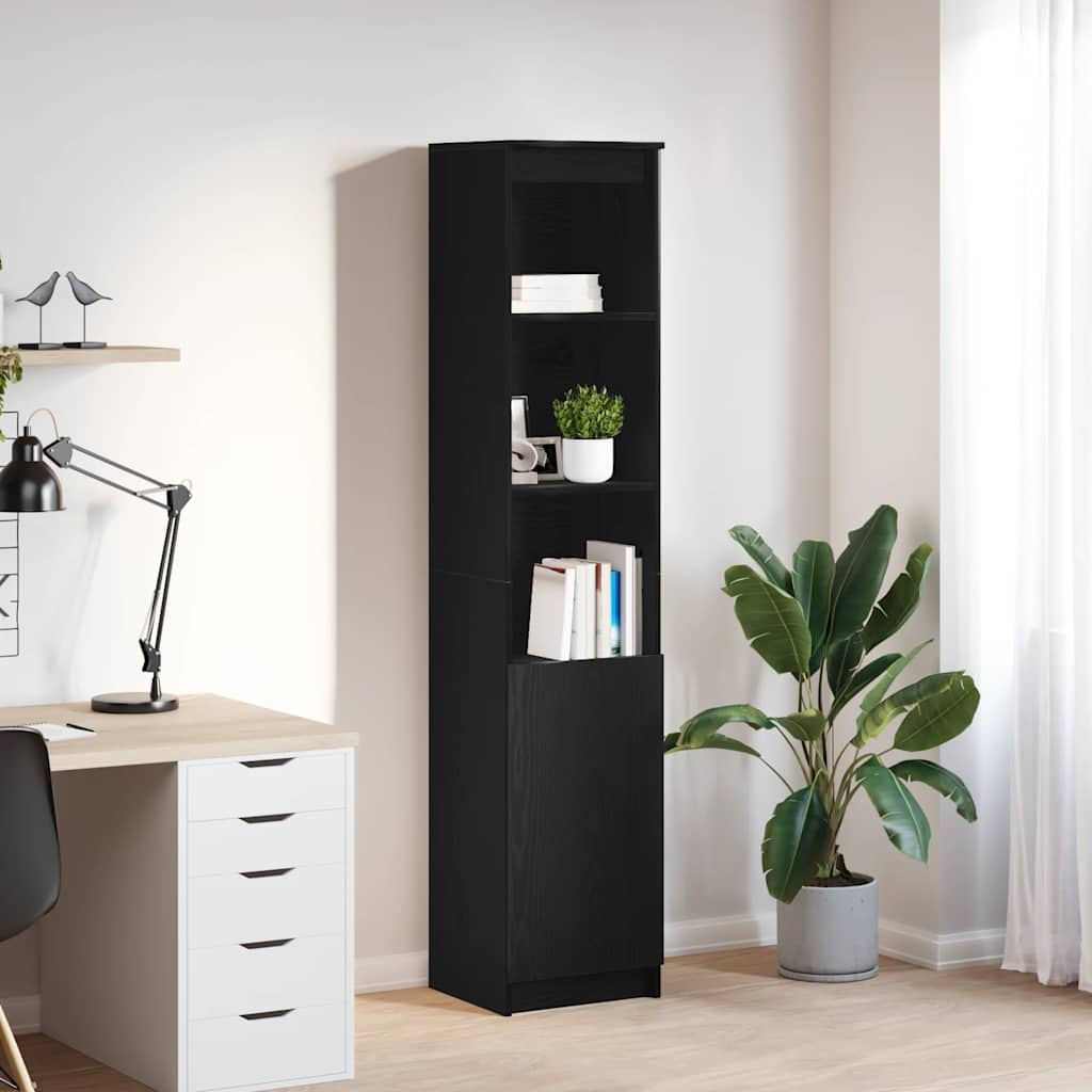 Buffet haut chêne noir 37,5x35x180 cm bois d'ingénierie - XIOS