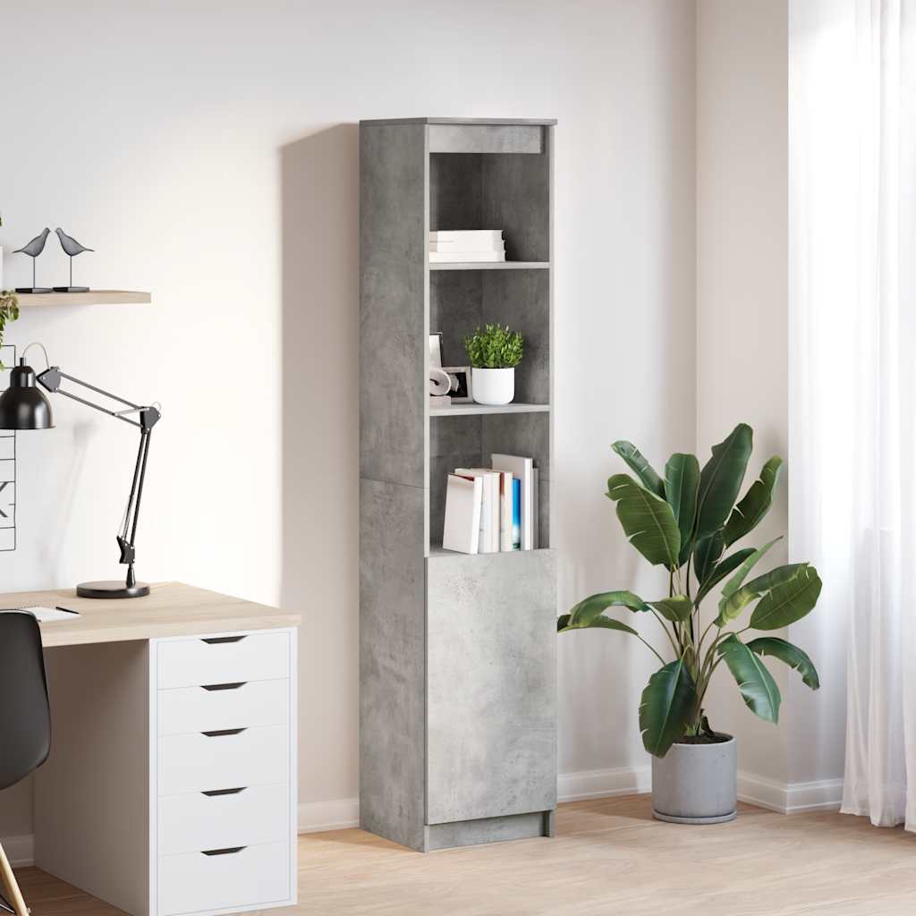 Buffet haut gris béton 37,5x35x180 cm bois d'ingénierie - XIOS