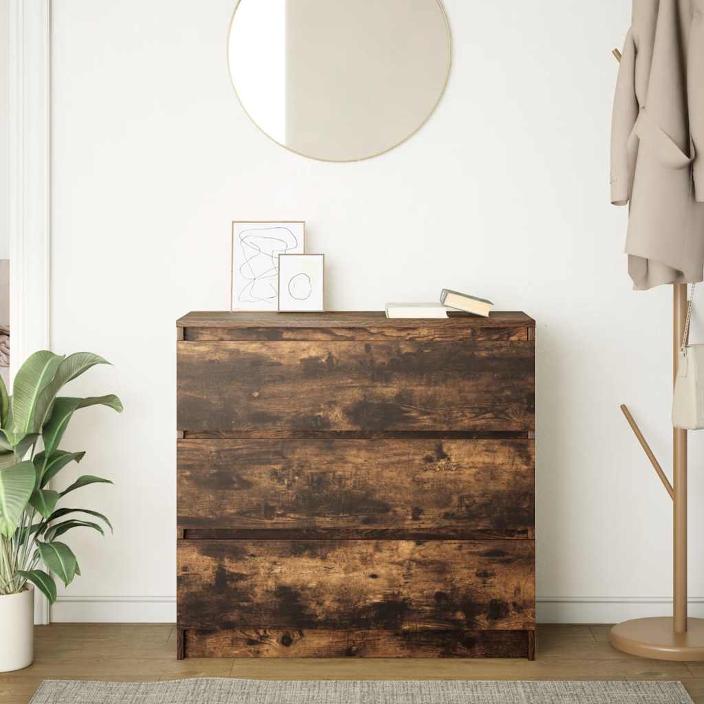 Buffet chêne fumé 80x35x76 cm bois d'ingénierie