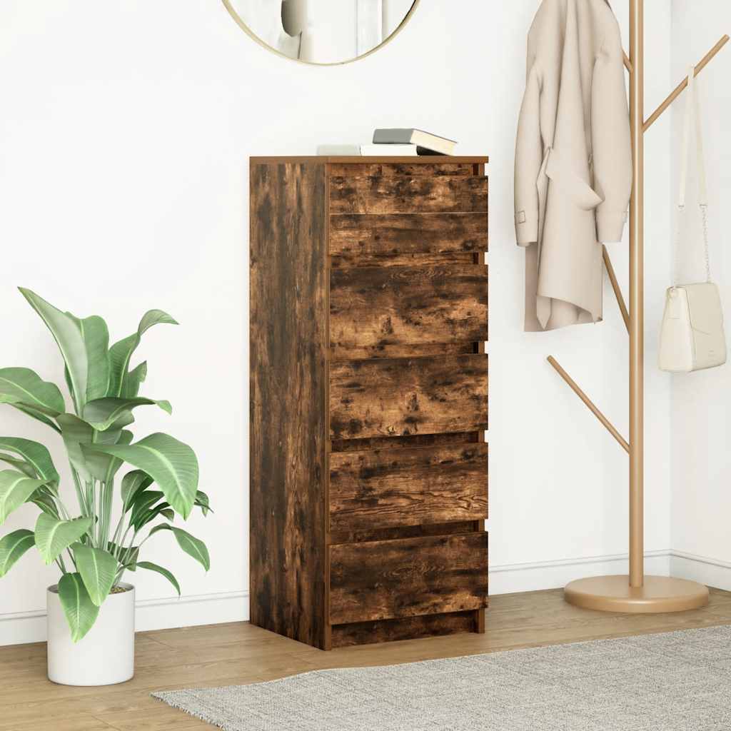Buffet avec tiroirs chêne fumé 37,5x35x99 cm bois d'ingénierie - XIOS