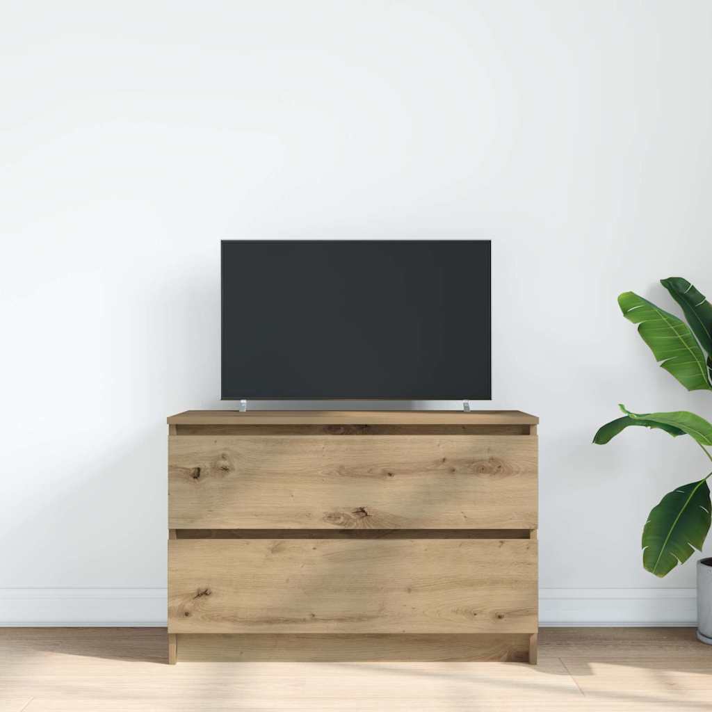 Meuble TV chêne artisanal 80x35x54 cm bois d'ingénierie - XIOS